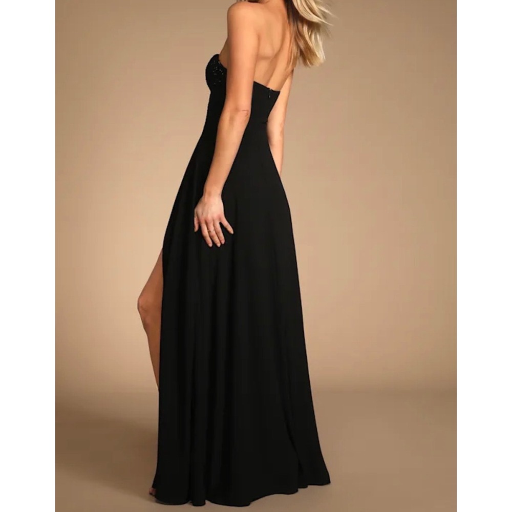 Lulus Remember this Moment Black Rhinestone Strapless Sweetheart Maxi Dress sz L - Picture 3 of 13
